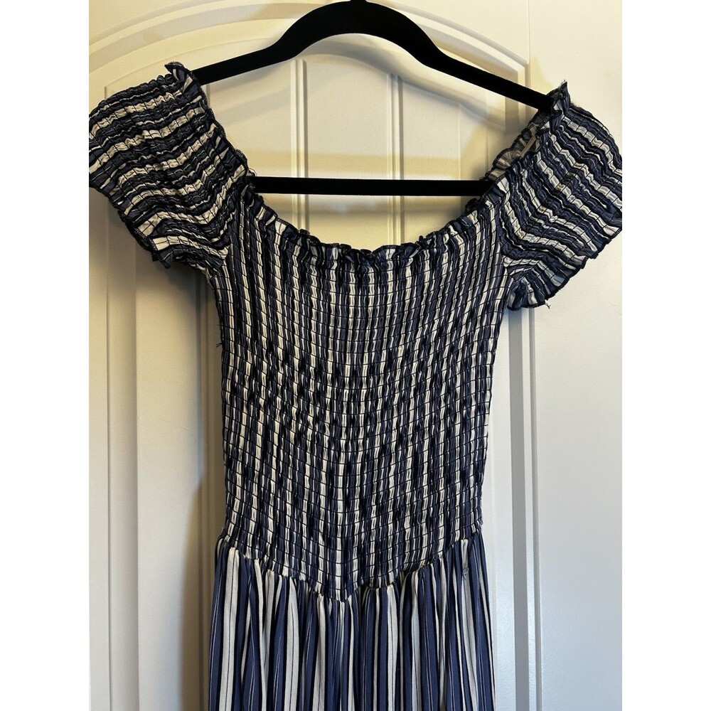 For Justify XL Blue White Stripe Smocked Wide Leg Off Shoulder Jumpsuit Romper - Picture 3 of 13